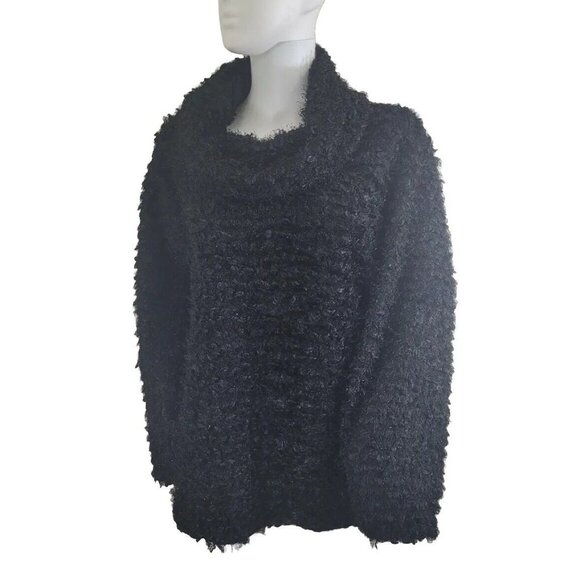Westbound Sweaters - Westbound Womens Size 1 X Long Sleeve Turtleneck Black Silver Fuzzy Sweater 35